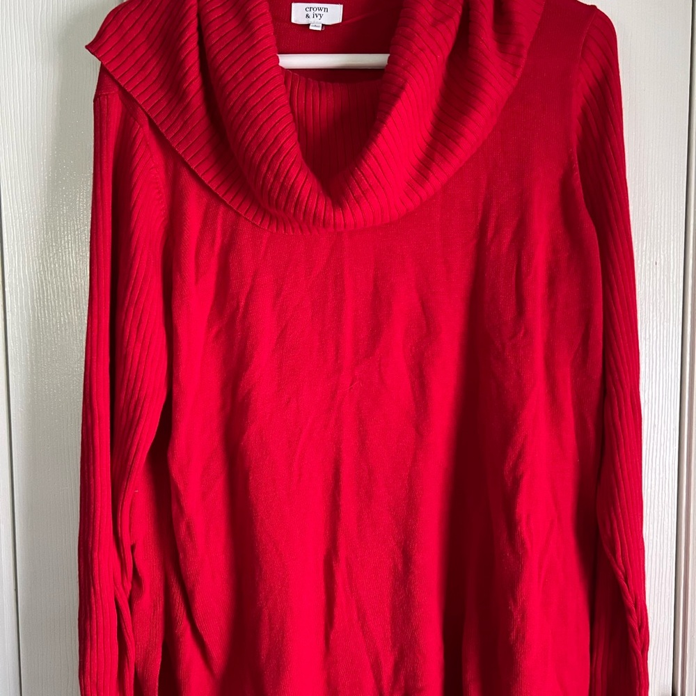 Crown & Ivy Red Cowl Neck Sweater Soft Knit